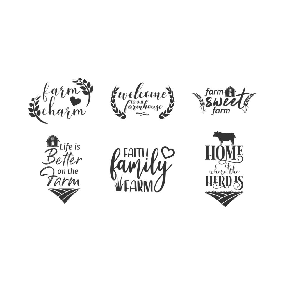 Farm quote lettering typography set vector