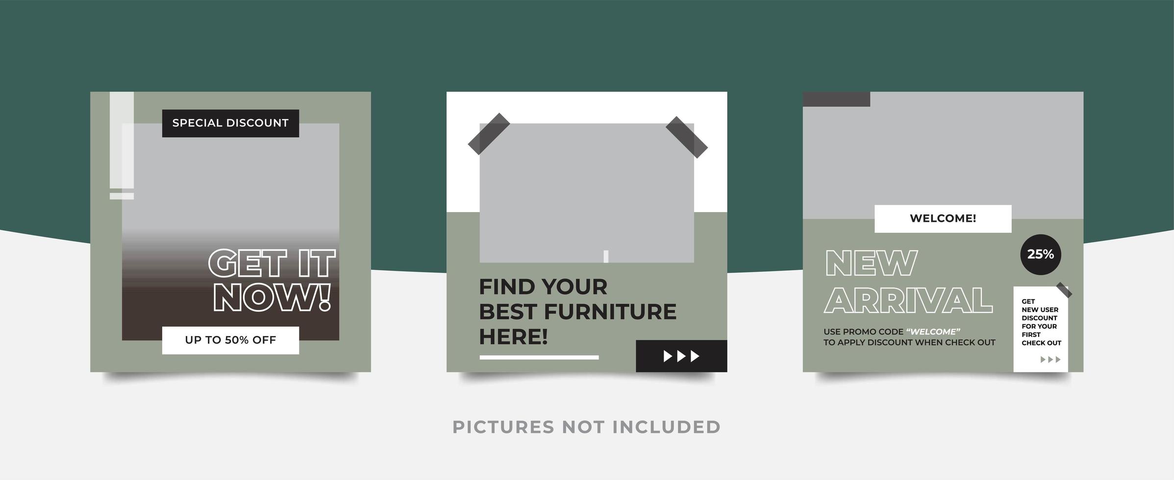 Modern furniture Social media pack template vector