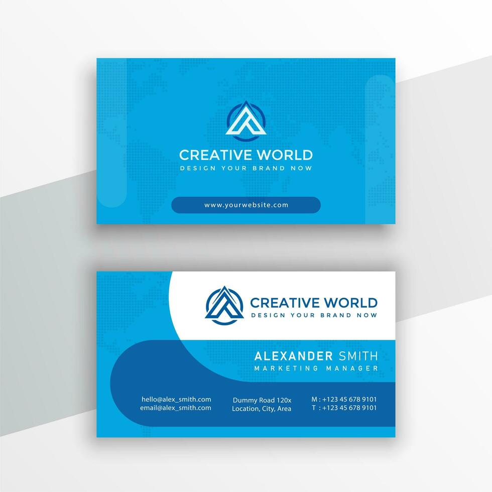 Blue modern business card with curved design and map vector