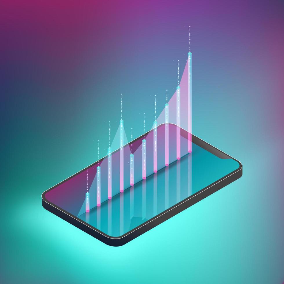 Fluctuated graph on smartphone vector