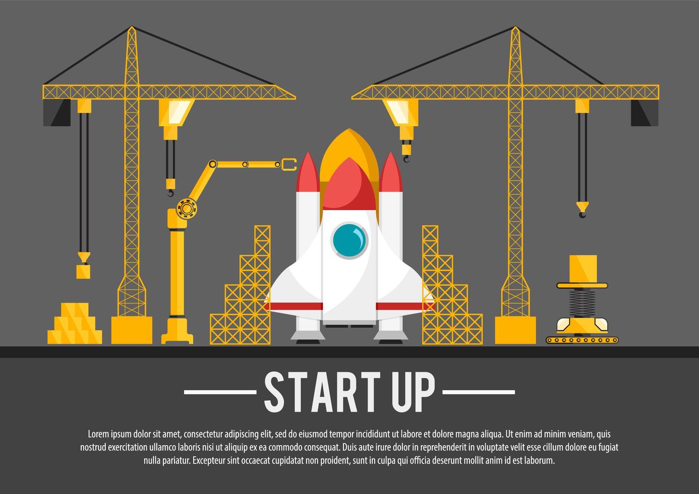 Flat spaceship construction start up illustration vector