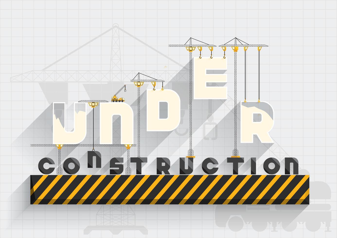 Under construction flat design with text hanging from cranes vector