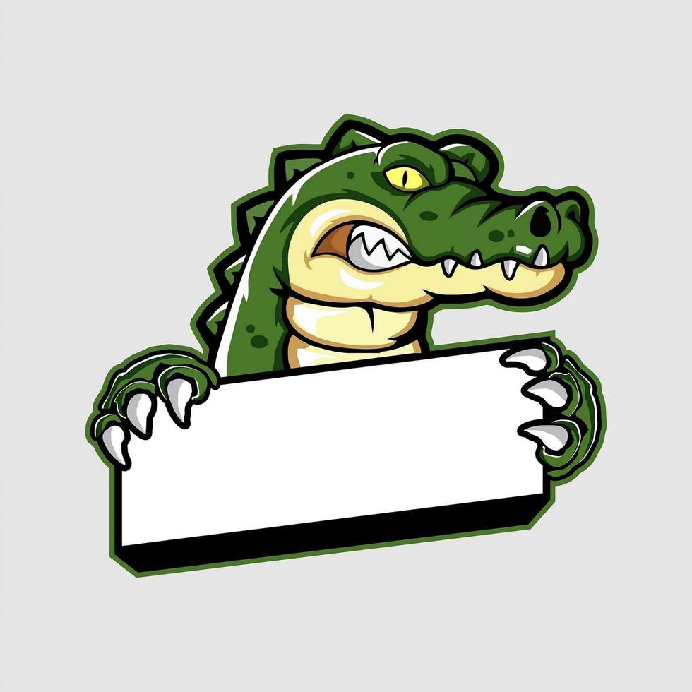 crocodile mascot holding blank banner vector