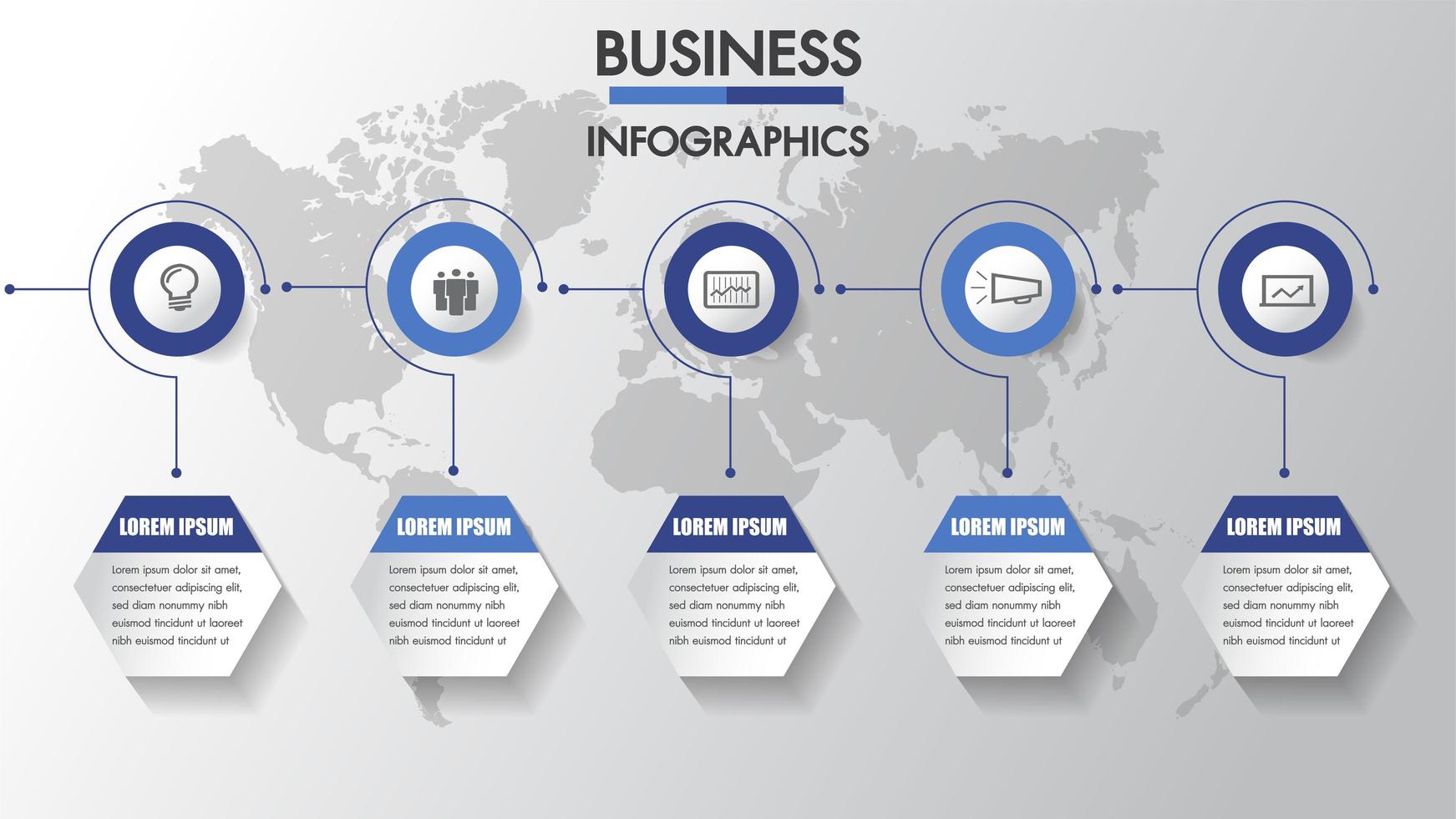 Business infographics Timeline with 6  circle and hexagon steps vector