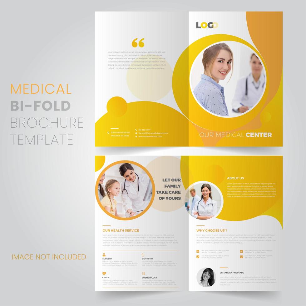 Yellow Circle Design Medical Bi Fold Brochure Template vector