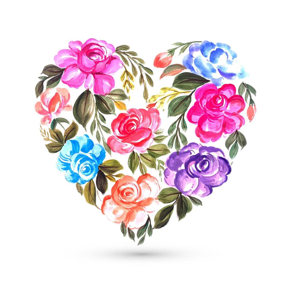 Colorful flower greeting card with heart design vector