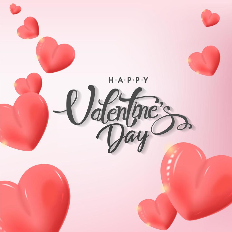 Happy valentines day card with glossy hearts vector