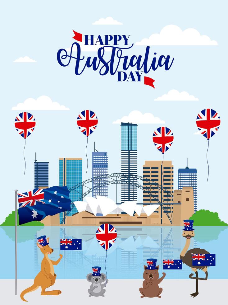 animals australia day celebration vector