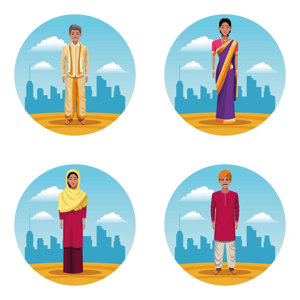 indian women and men set vector