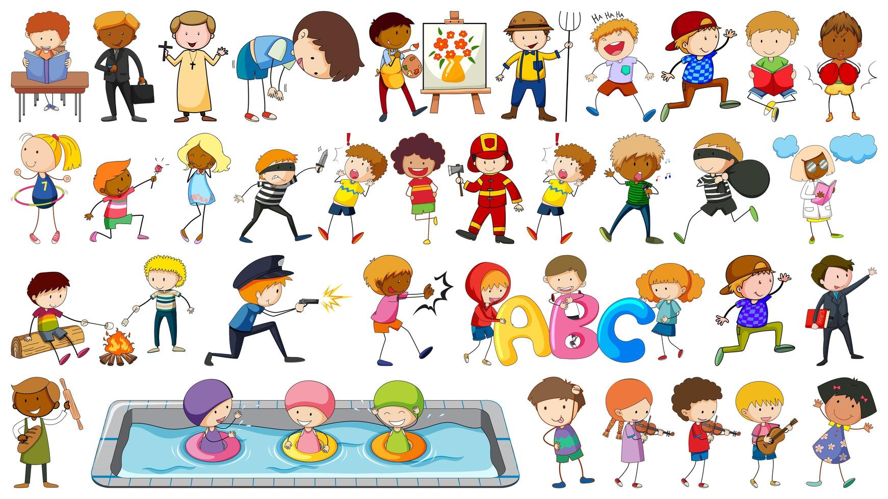 Conjunto de dibujos animados de personajes infantiles vector