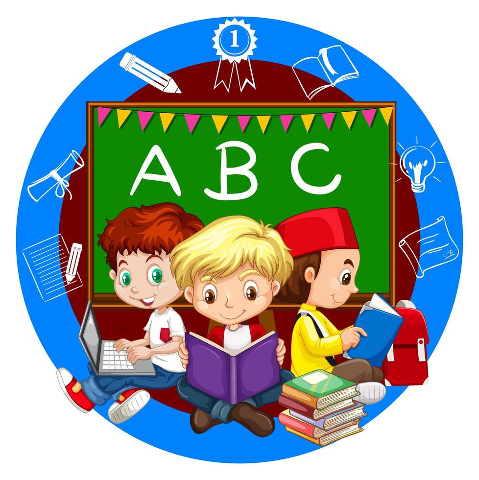 Boys reading books together vector