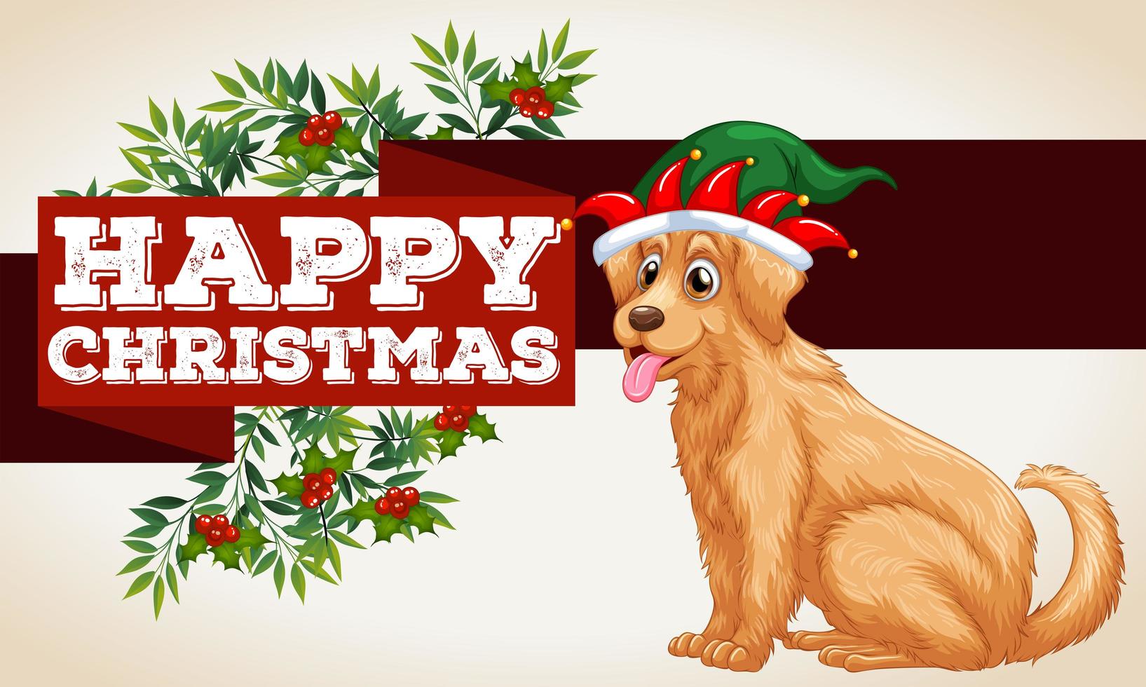 Plantilla de tarjeta de navidad con perro y muérdago vector