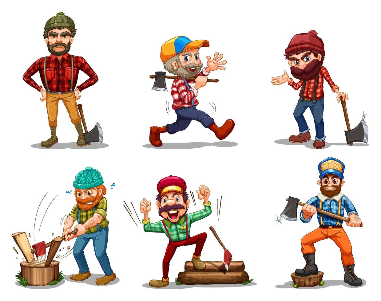 Six lumberjacks with axes vector