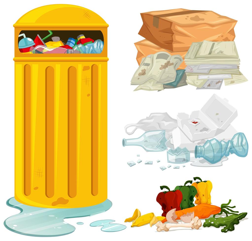 Dirty trash and garbage bin vector