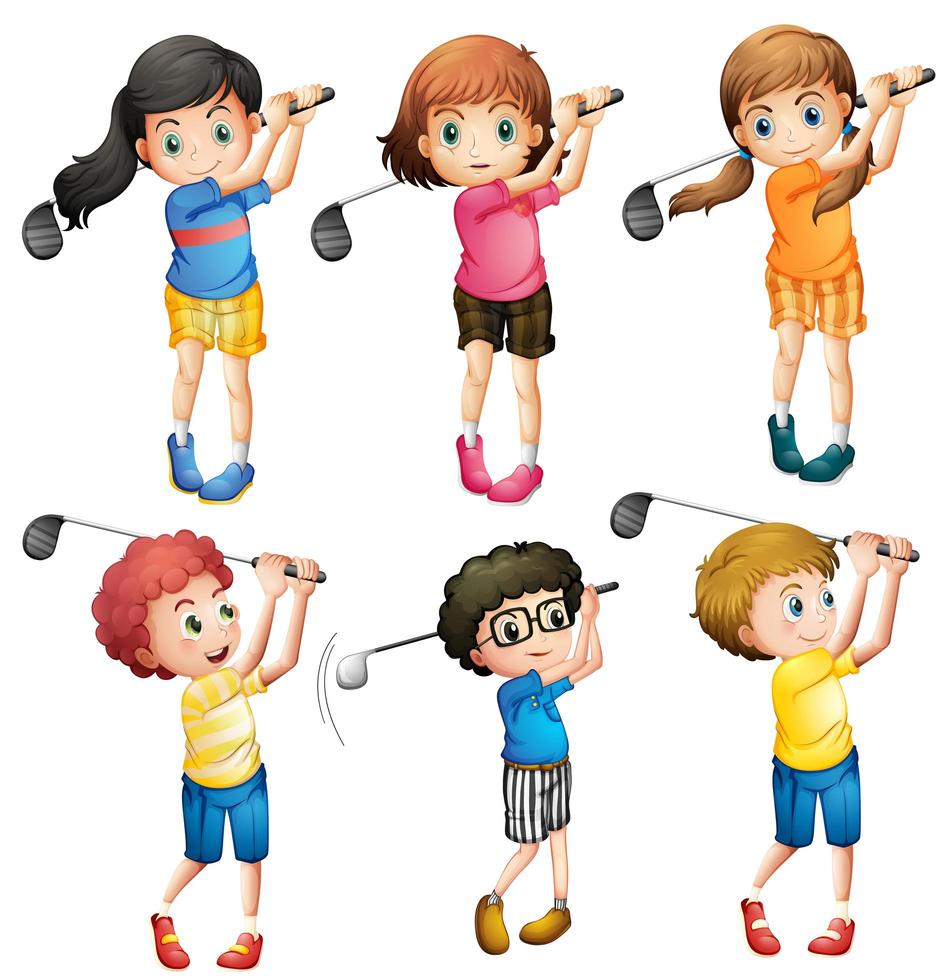 Kids playing golf vector