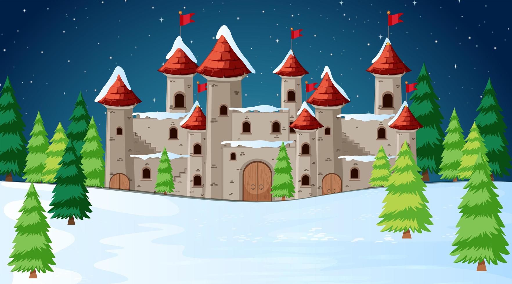 Castle in snow scene vector