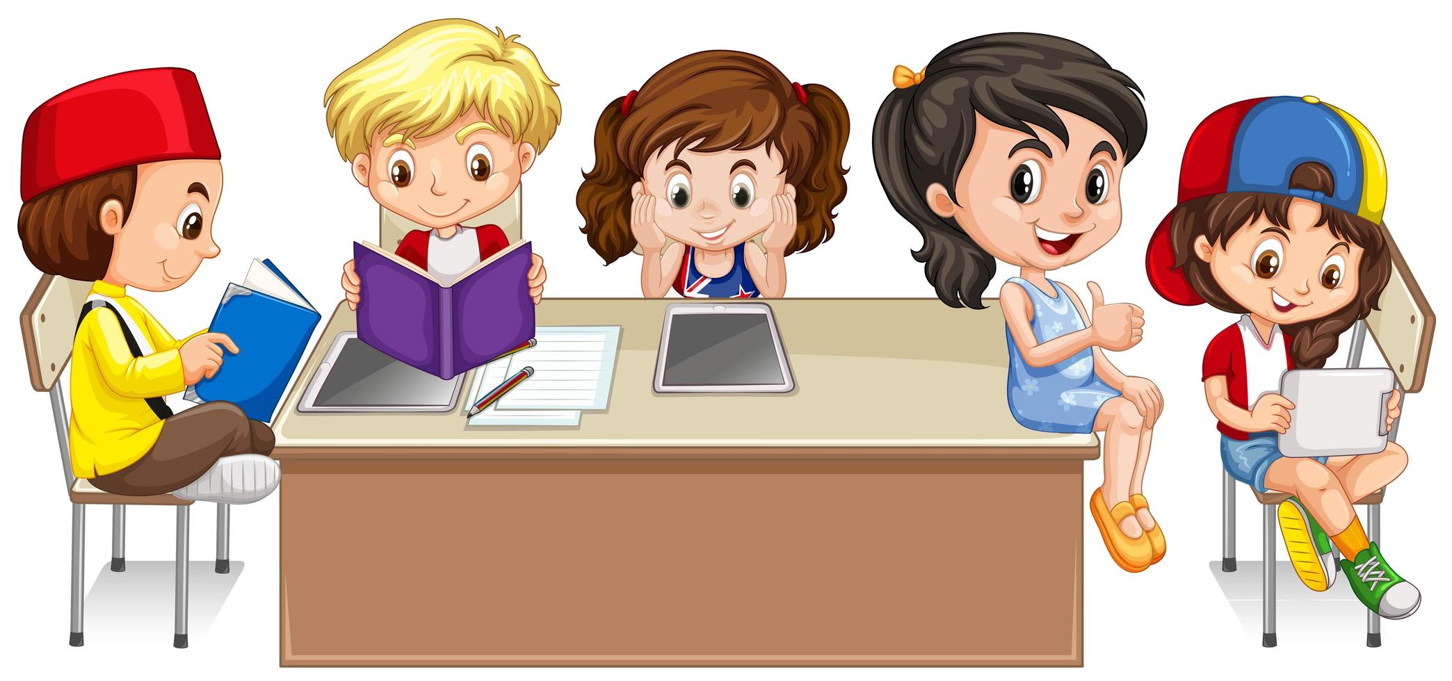 Students reading books in classroom vector