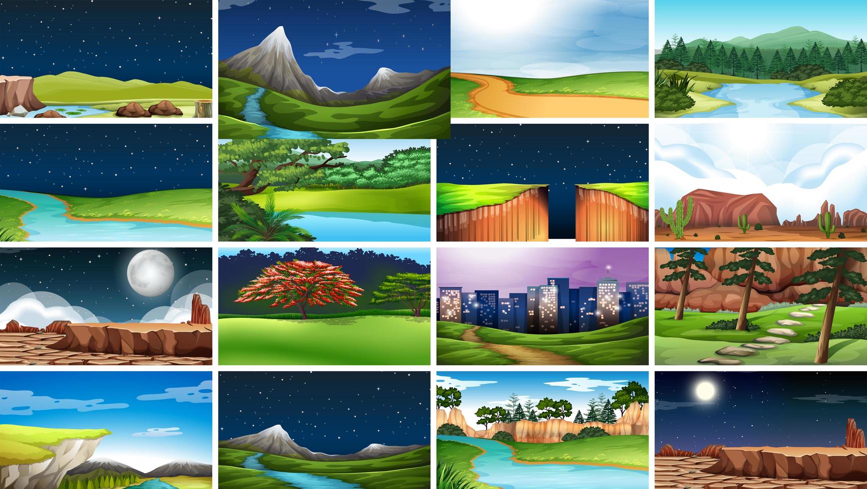 Set of scenes in nature setting vector