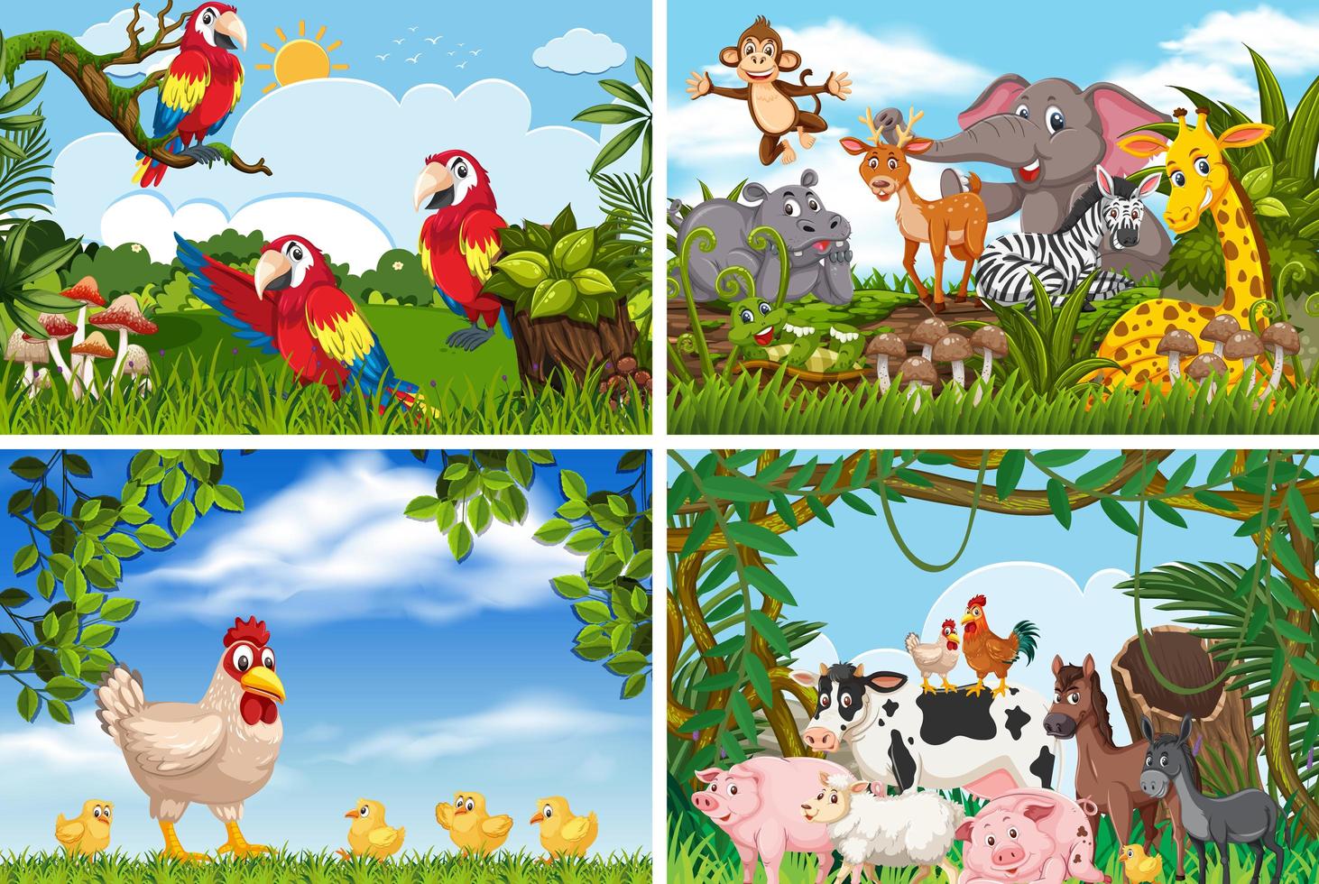  Various animals in nature scenes vector