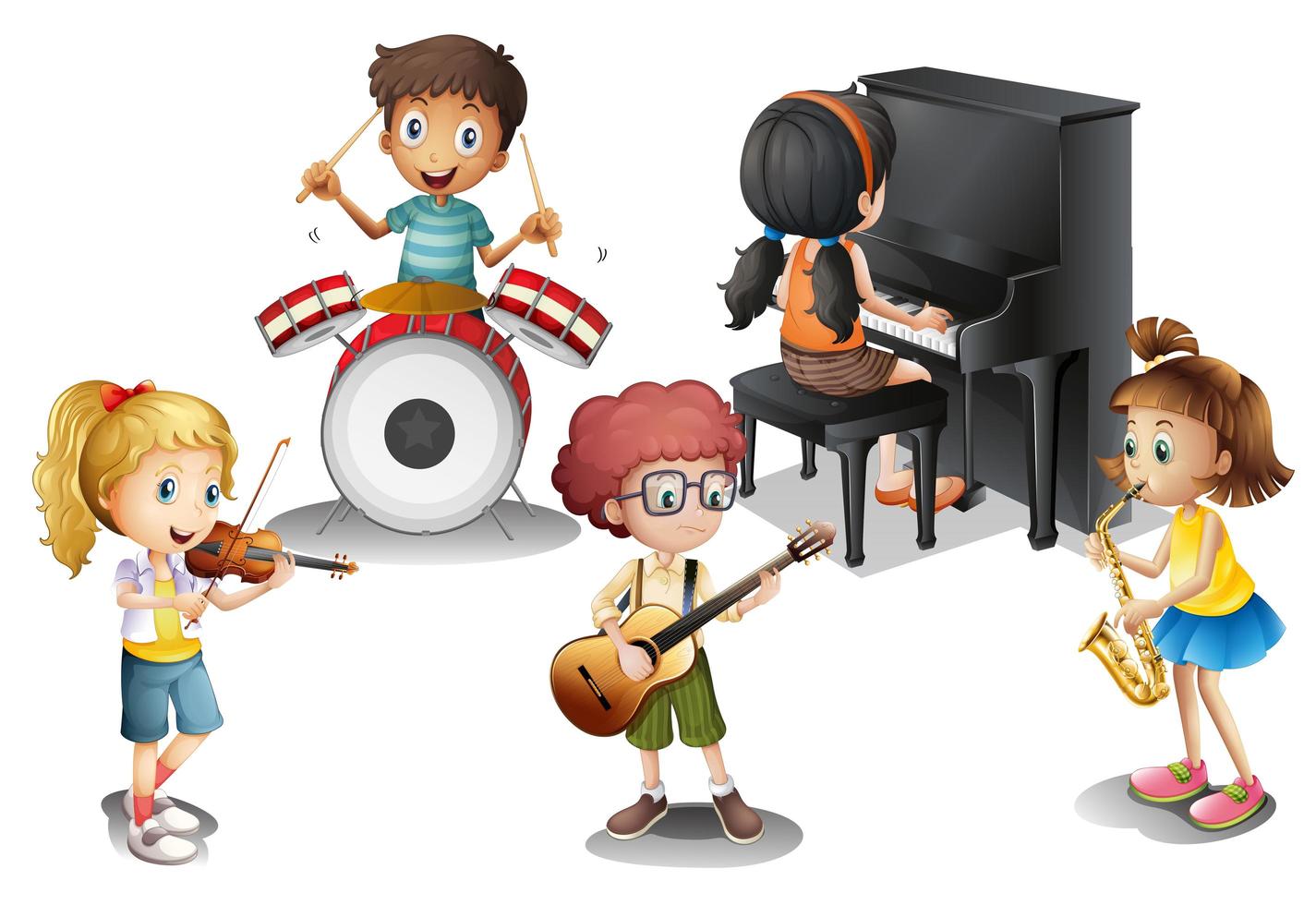 Un grupo de niños tocando música vector