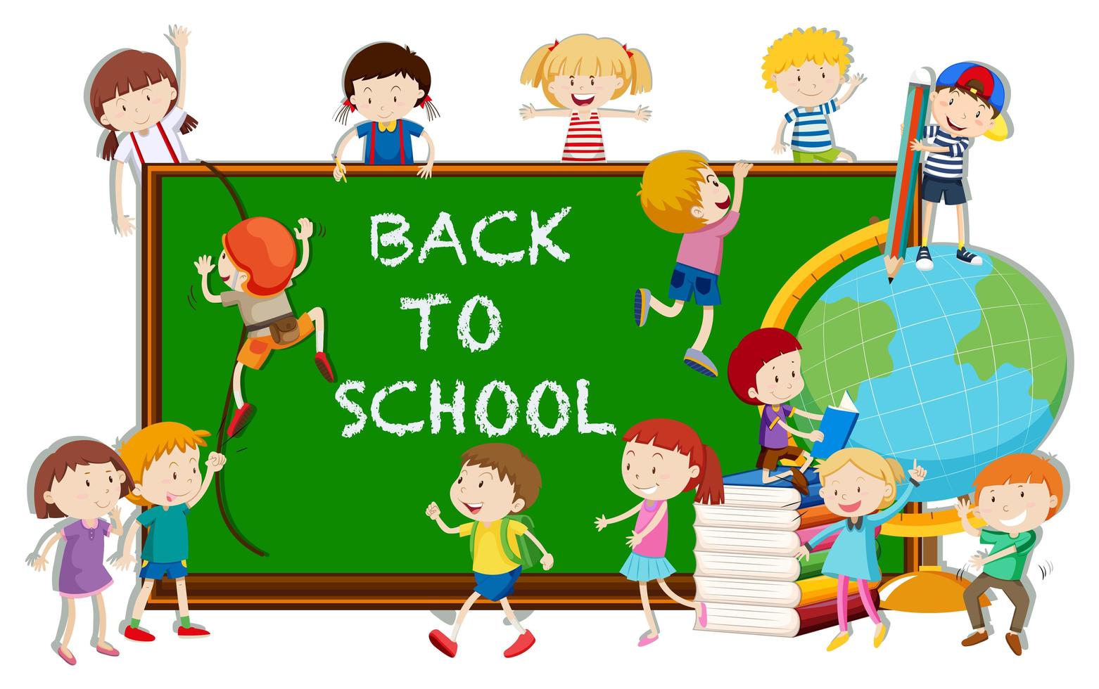 Back to school theme with kids and board vector