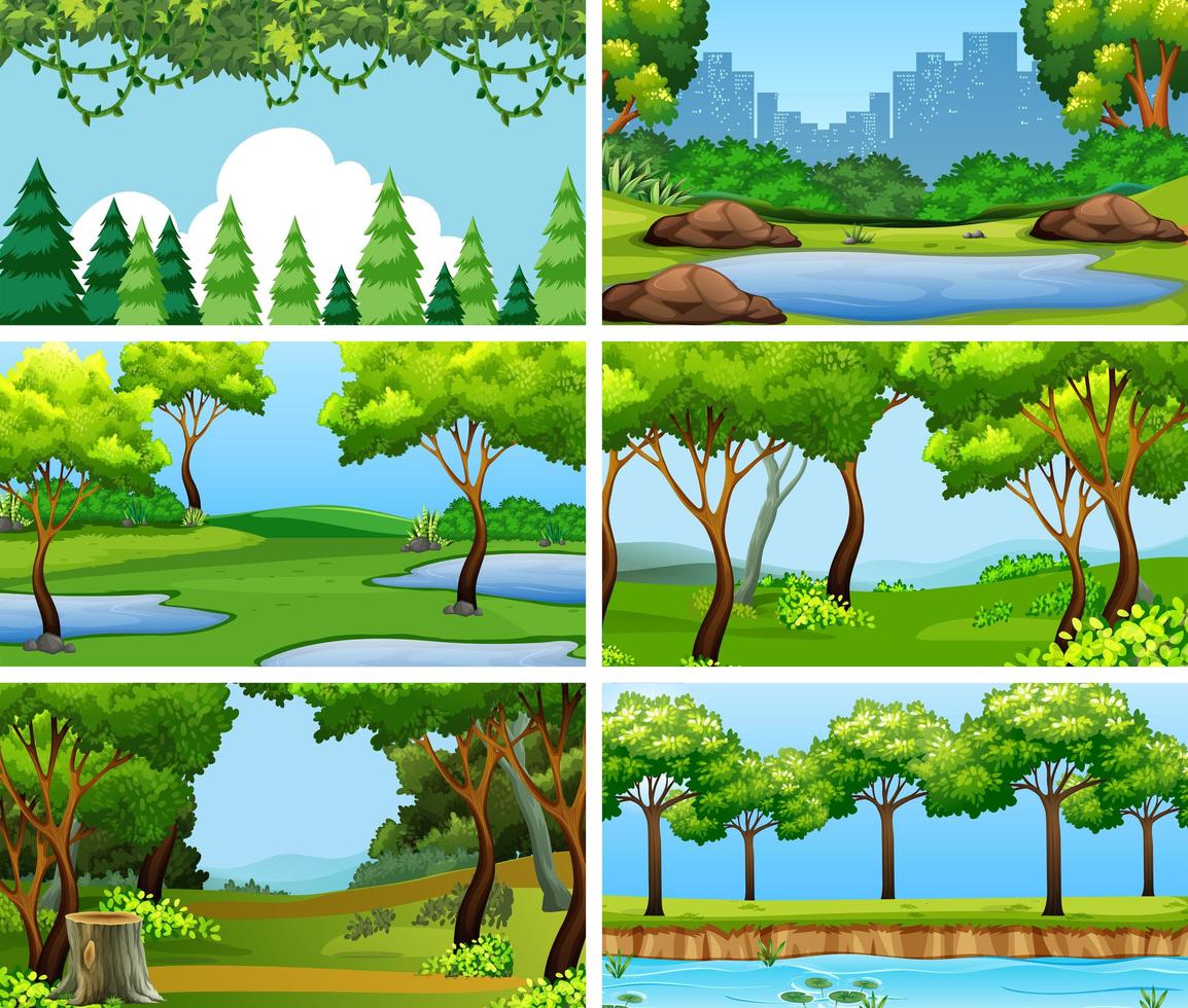 Set of scenes in nature setting vector