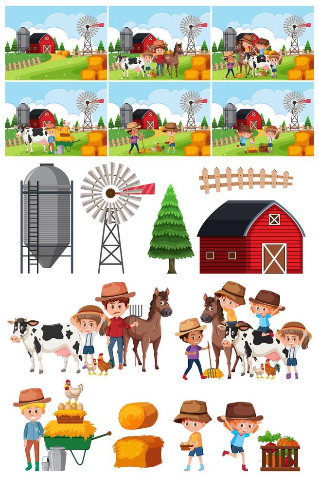 Set of farm object and background 693480 Vector Art at Vecteezy