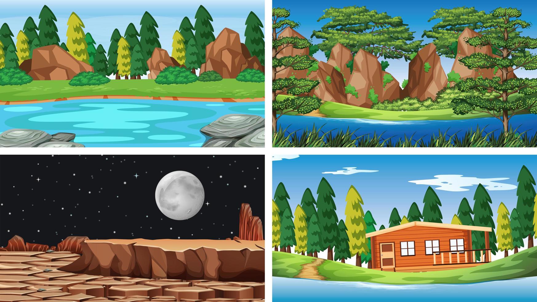 Set of scenes in nature setting vector