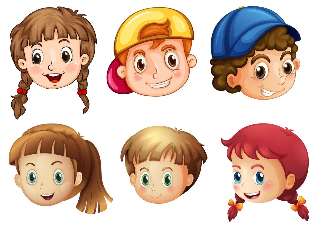 Seis caras de niños diferentes vector