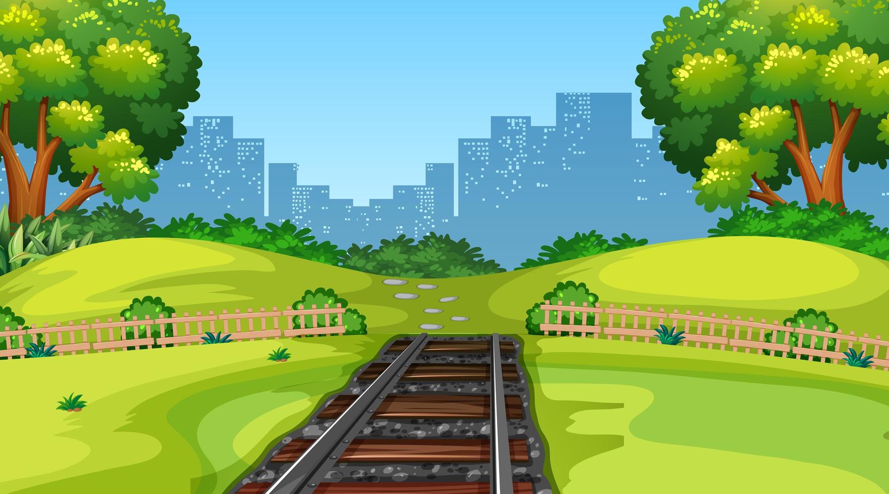 Nature scene landscape with city train tracks vector