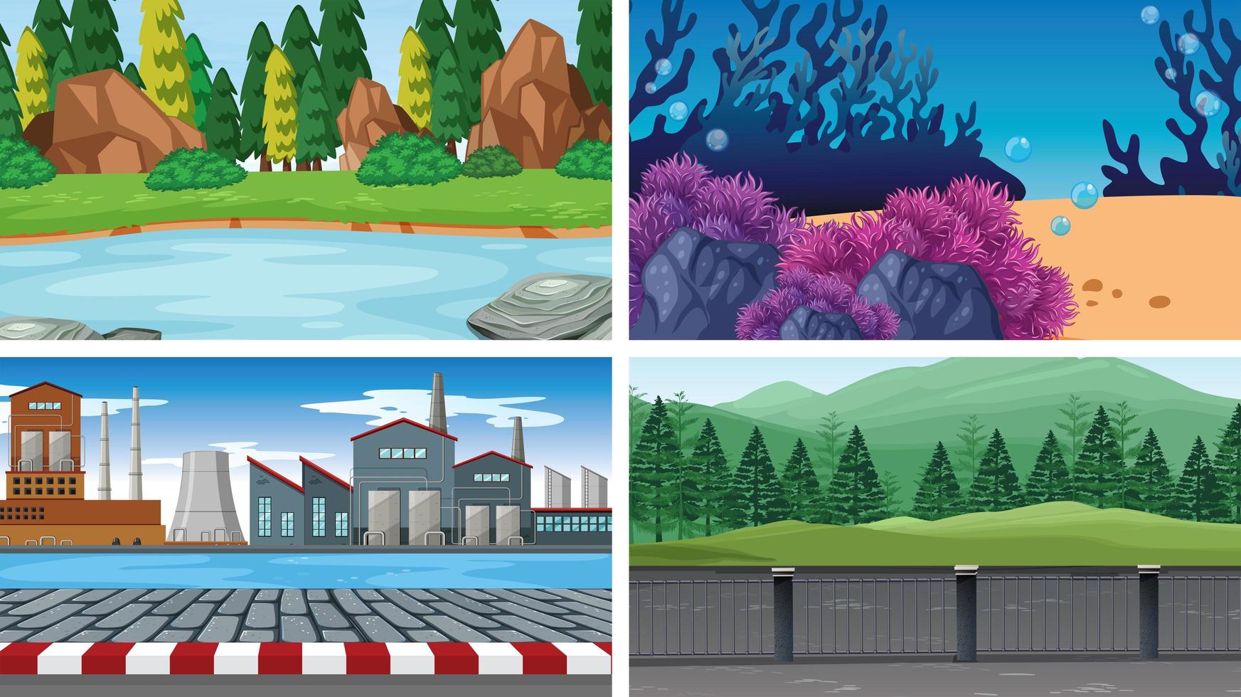 Set of scenes in nature setting vector