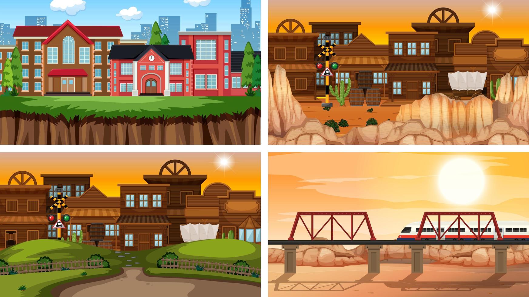 Set of scenes in nature with buildings  vector