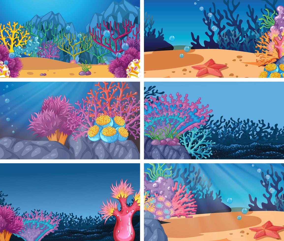 Set of scenes in underwater nature  vector