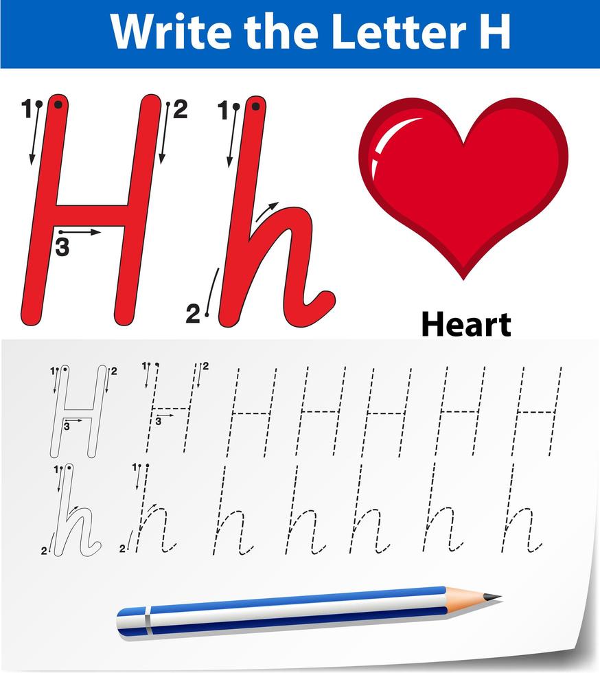 Letter H tracing alphabet worksheets vector