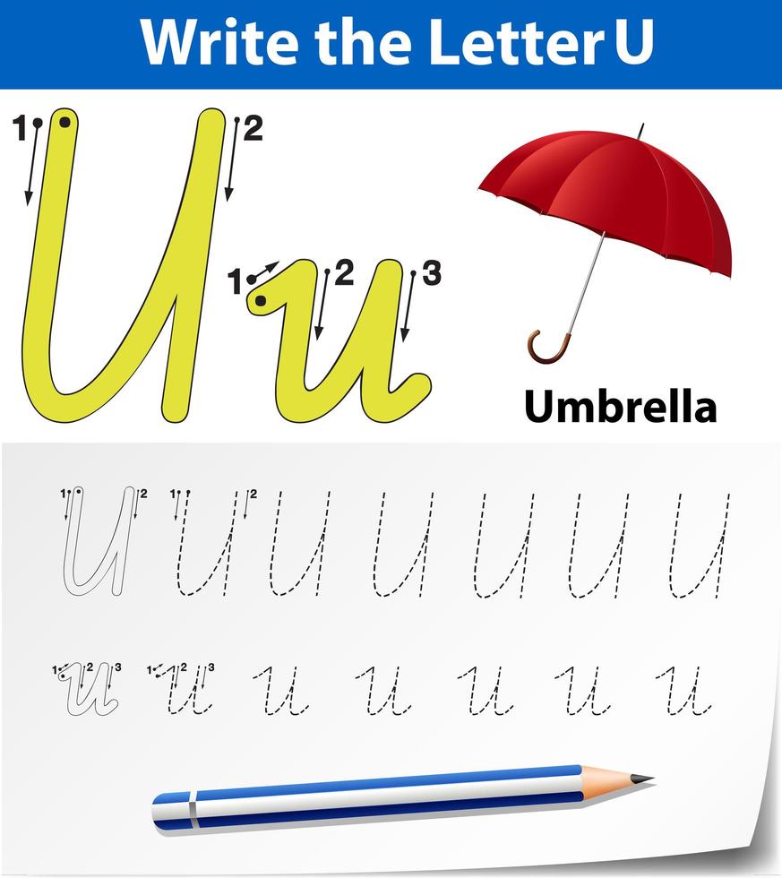 Letter U tracing alphabet worksheets vector