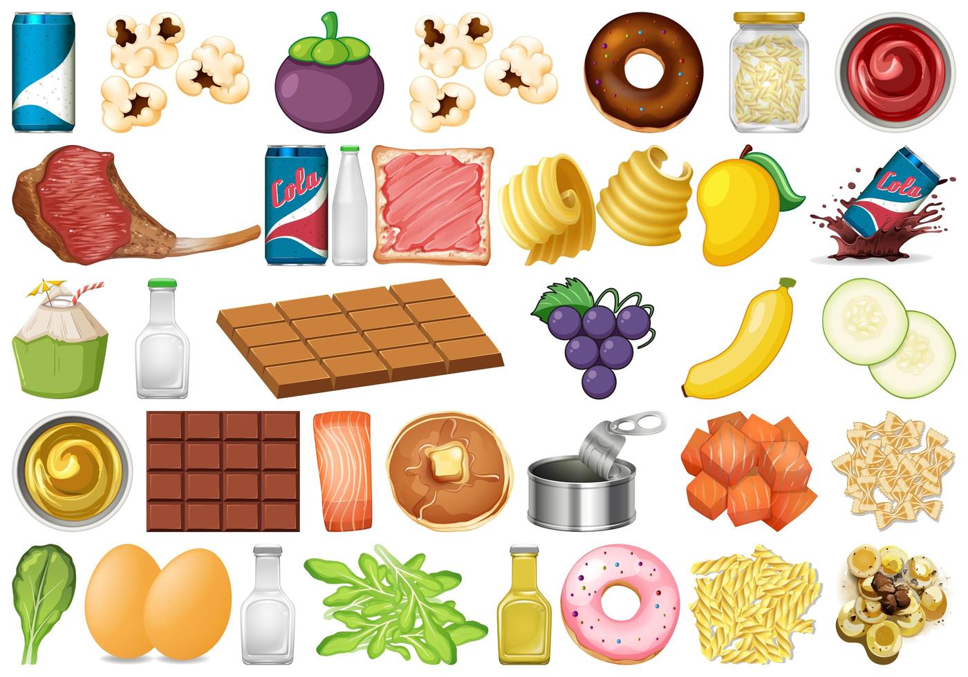 Set of isolated food and desserts objects vector