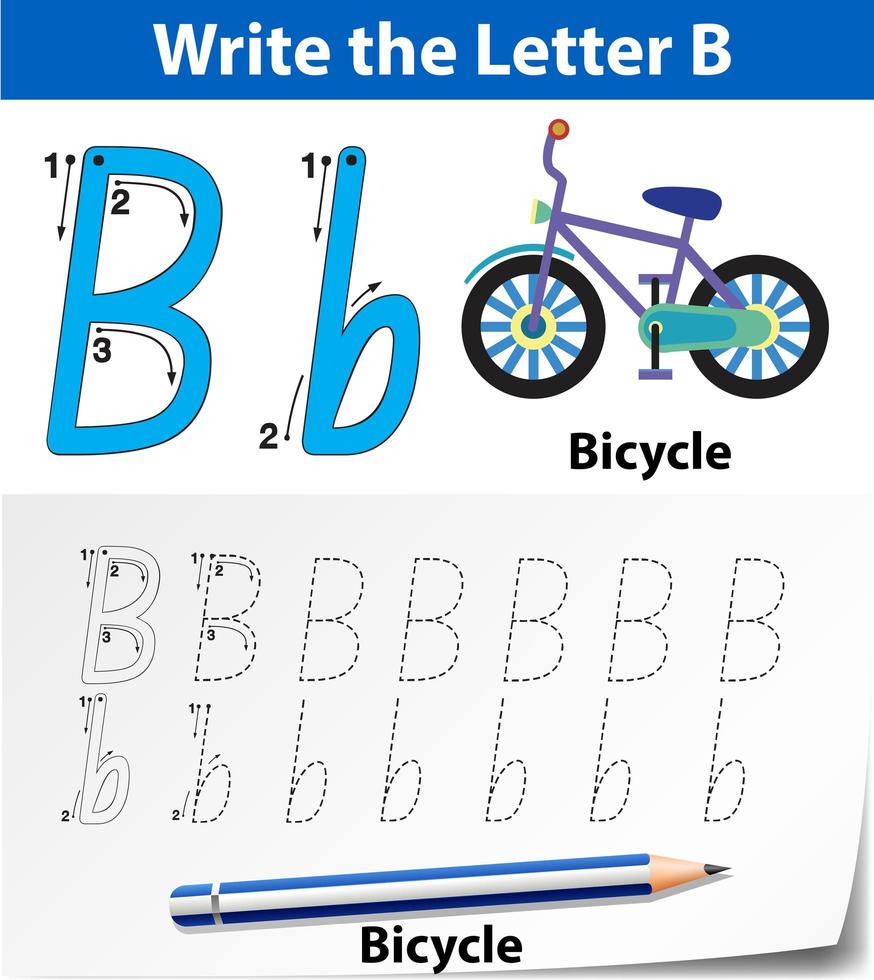 Letter B tracing alphabet worksheets vector