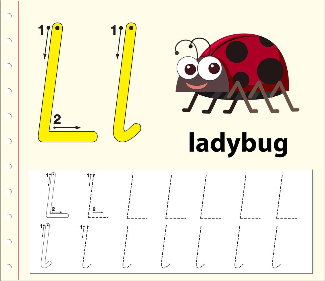 Letter L tracing alphabet worksheets vector