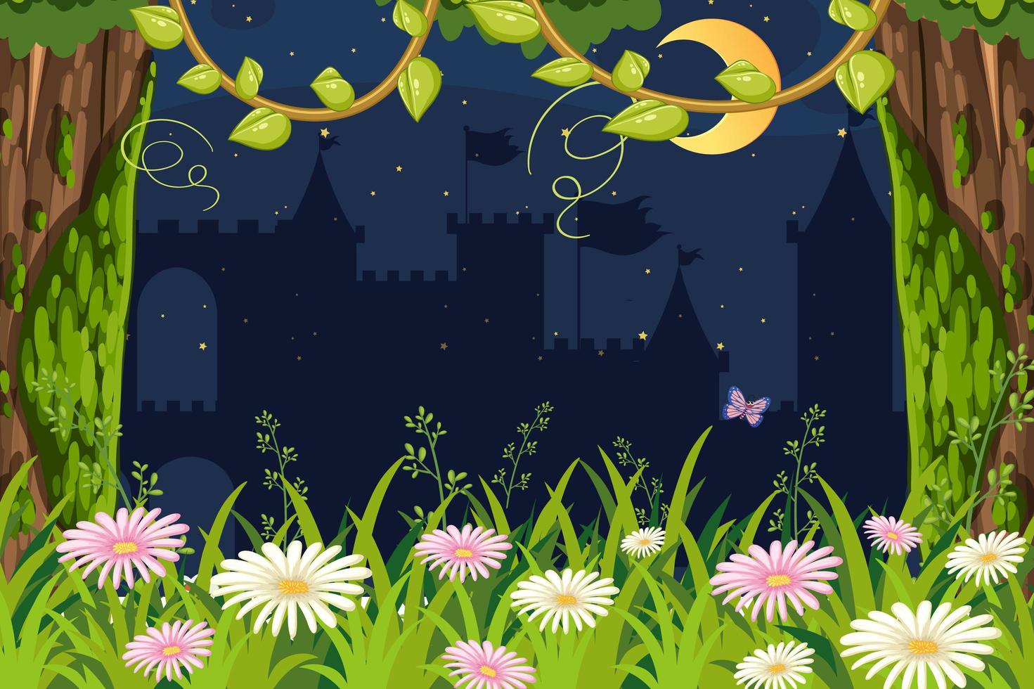 Silhouette of castle at night with forest vector