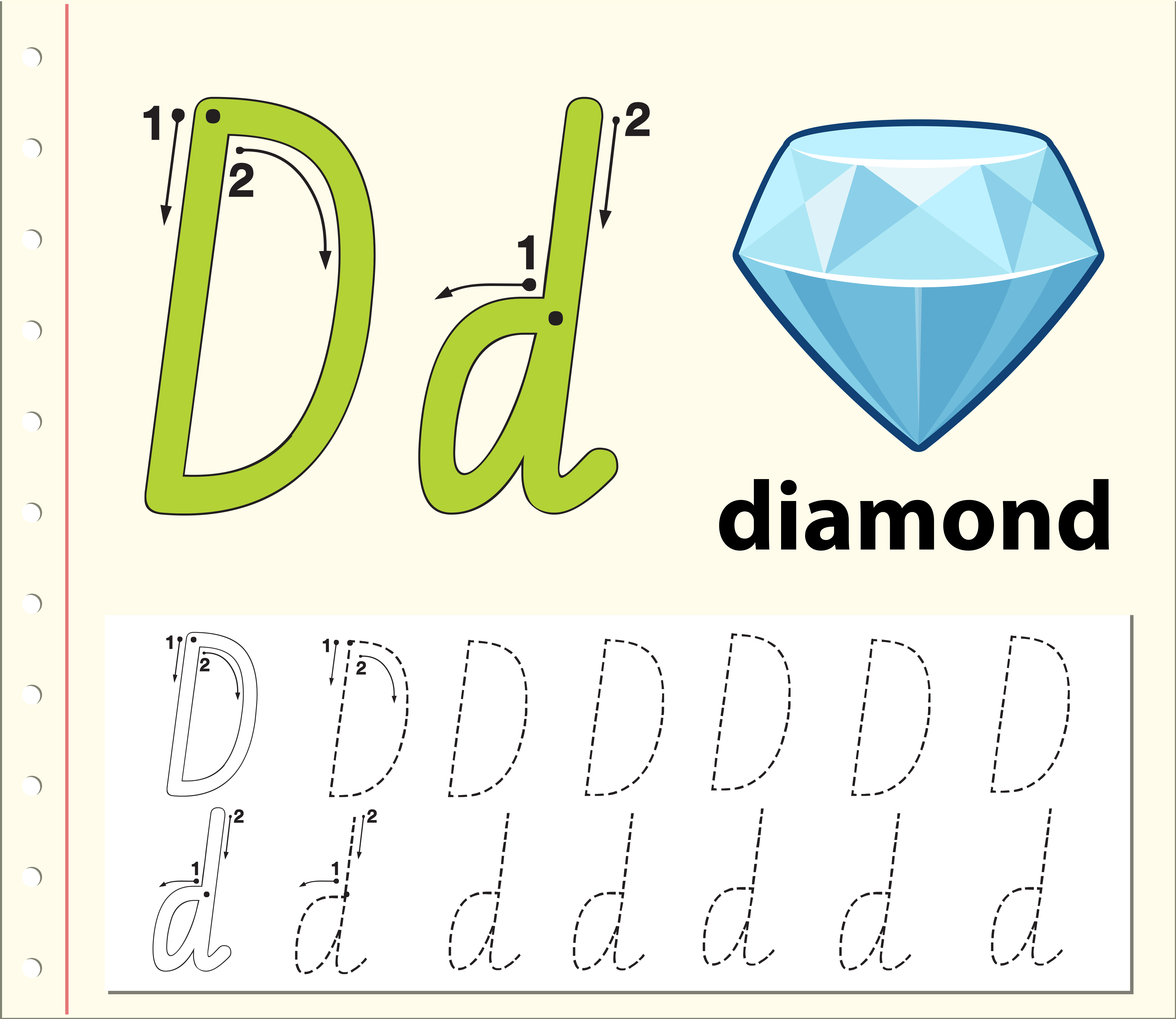 letter d tracing alphabet worksheets 693544 vector art at