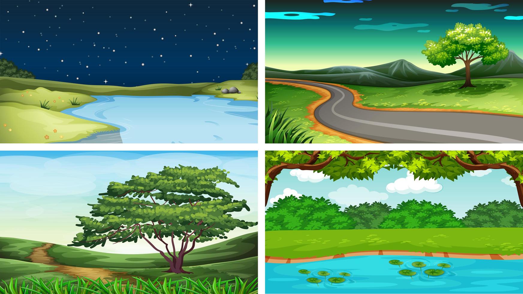 Set of scenes in nature with mountain and stream  vector