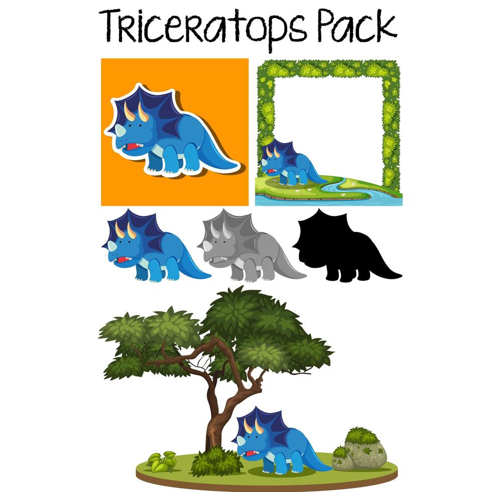 Conjunto de paquetes de pegatinas Triceratops vector