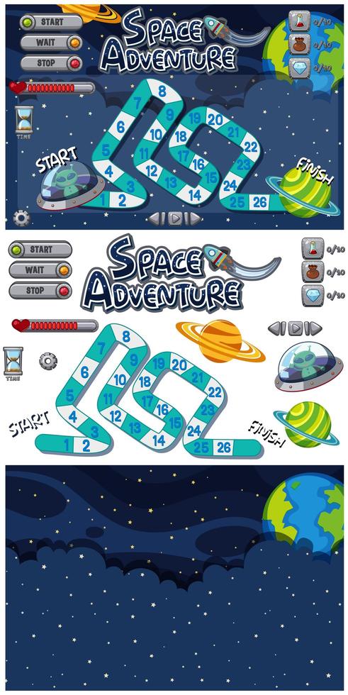 Set of game template with stars and aliens at night vector