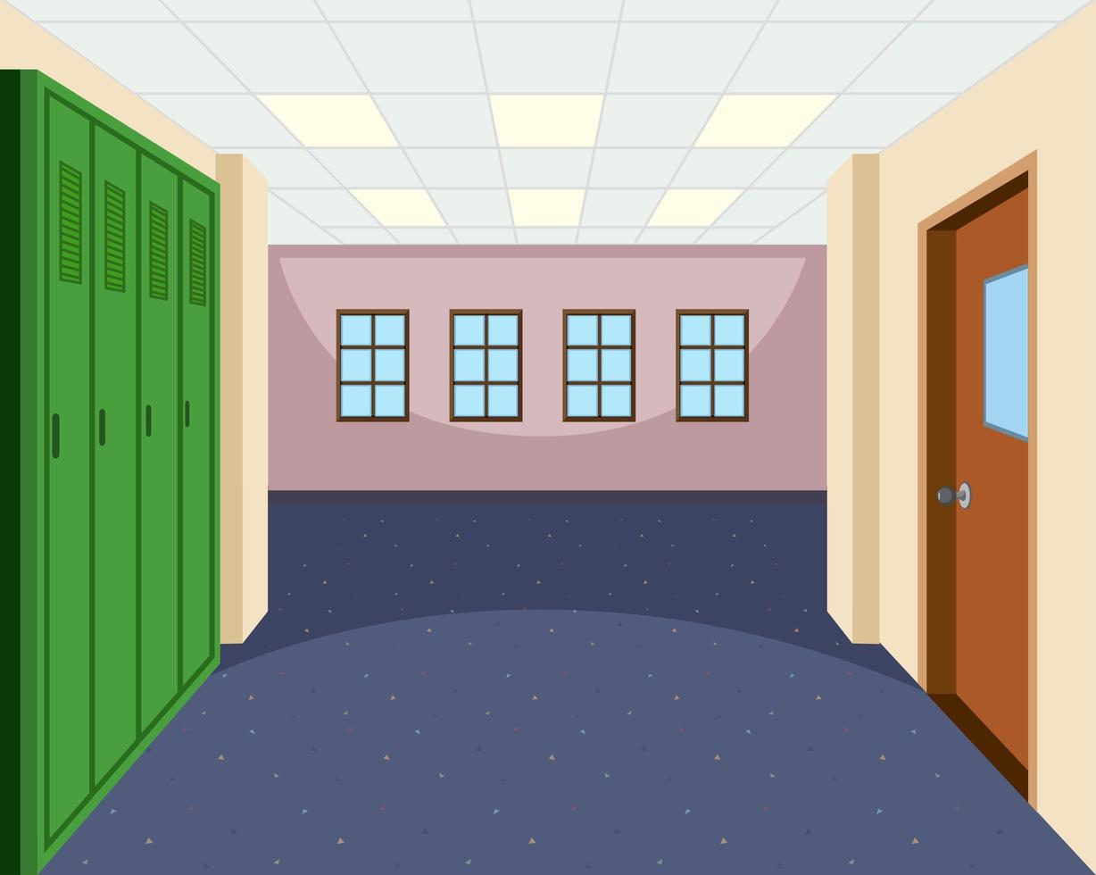 School hallway interior scene vector