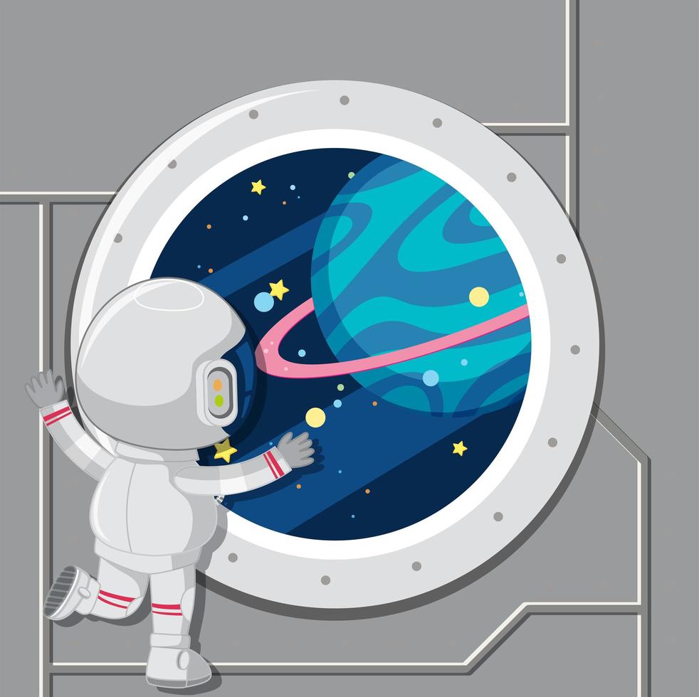 An astronaut looking out of space window vector