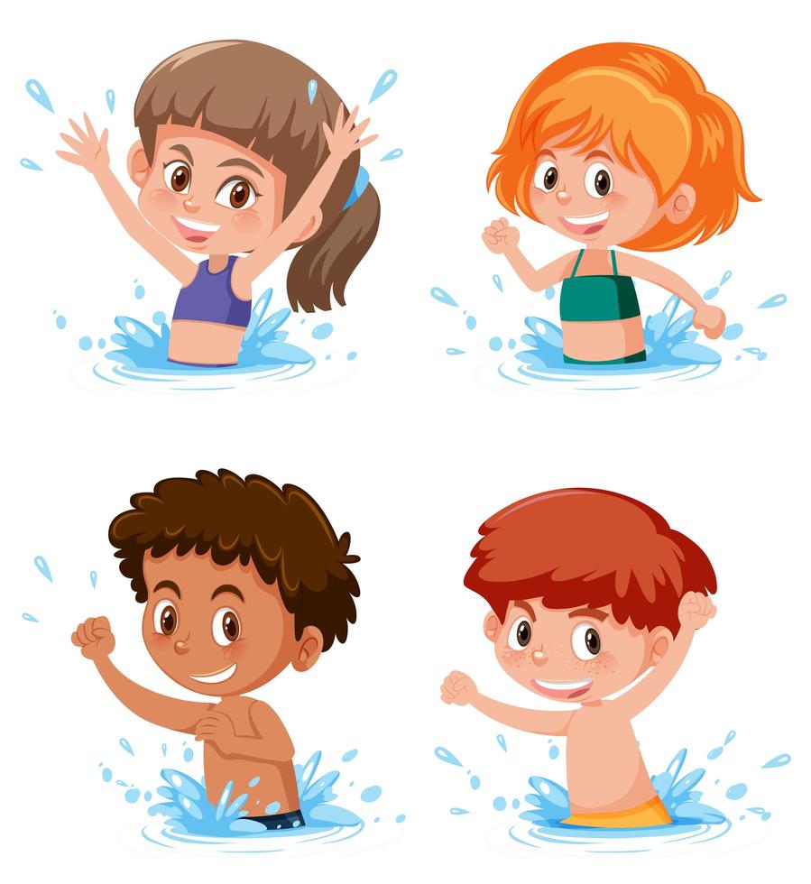 Children splashing in water scene vector