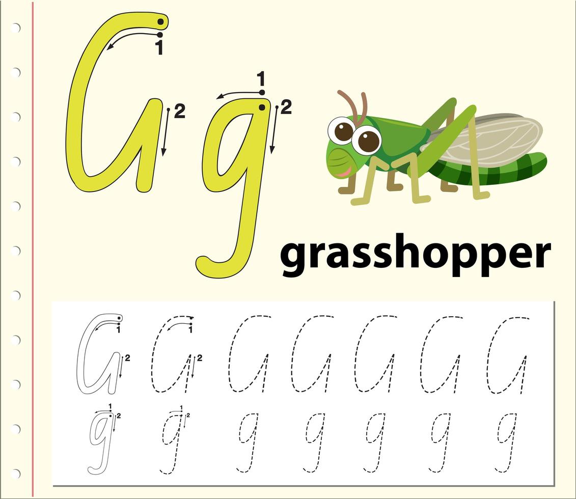 Hojas de trabajo del alfabeto de trazado de la letra G vector