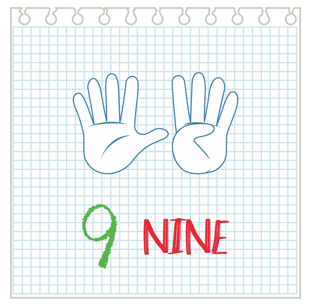 Number nine on hand gesture vector