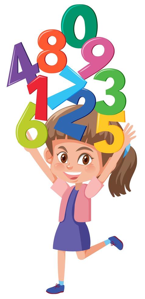 A girl holding number on white background vector