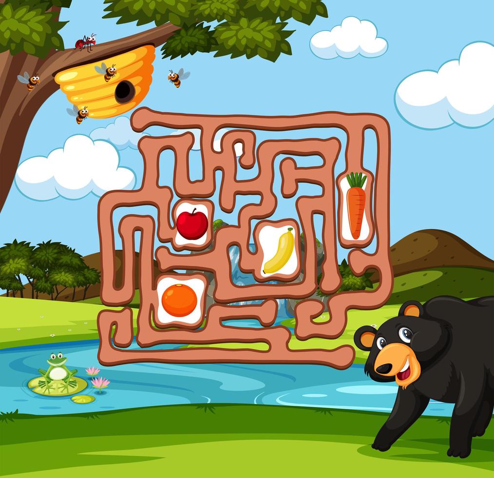 Bear finding bee maze game vector